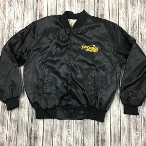 Vintage Taylor Daytona 500 Black Satin Jacket Windbreaker Mens SZ L USA